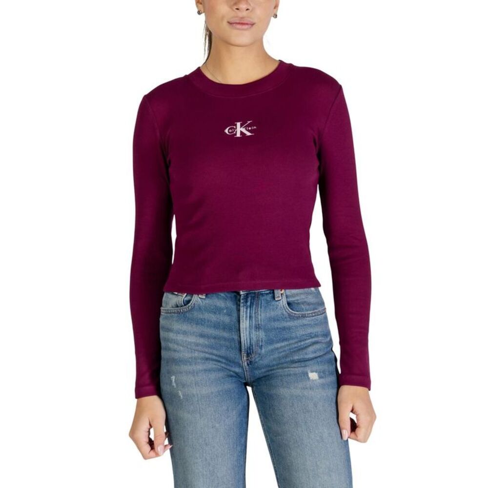 Calvin Klein Jeans Bordeaux Cotton Long Sleeve Women's T-Shirt